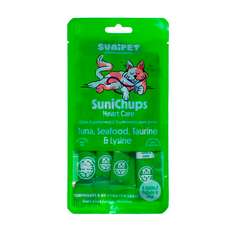 SuniChups Cuidado Del Corazón Atún Taurina Snack Cremoso Para Gatos 56gr