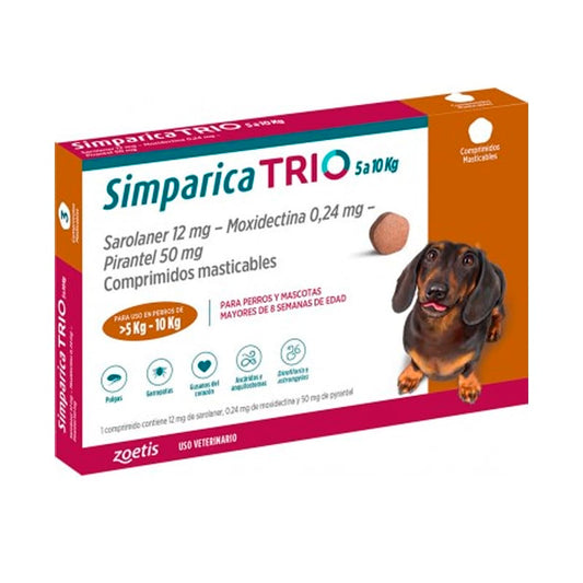 Simparica Trio Para Perros  De 5 A 10Kg 3Comp.