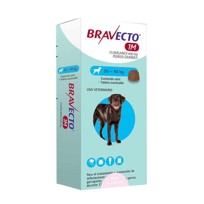 Antiparasitario Bravecto 1MES De 20Kg A 40Kg Para Perros 1Comp.