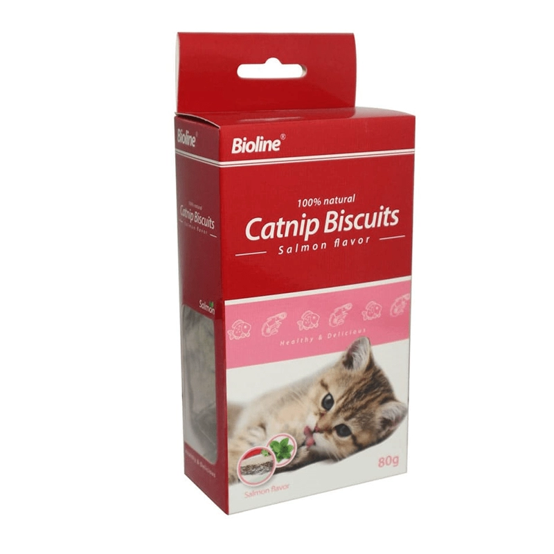 Bioline Catnip Biscuits Salmon y Hierba Gatera-Snack Para Gatos 80G