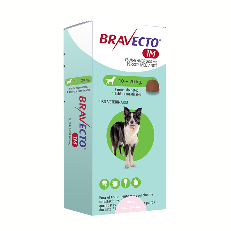 Antiparasitario Bravecto 1MES De 10 A 20Kg Para Perros 1Comp.