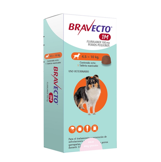Antiparasitario Bravecto 1MES De 4.5 A 10Kg Para Perros 1Comp.