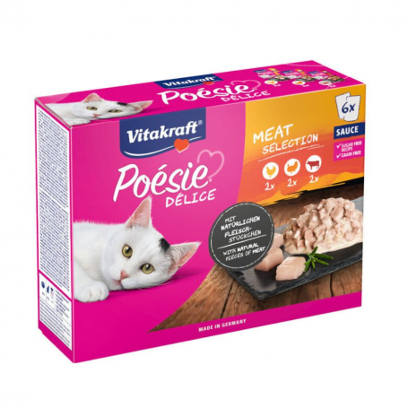 Pack 6 Unidades + 1 Gratis Vitakraft Poesie Variedad Carnes Para Gato 85G