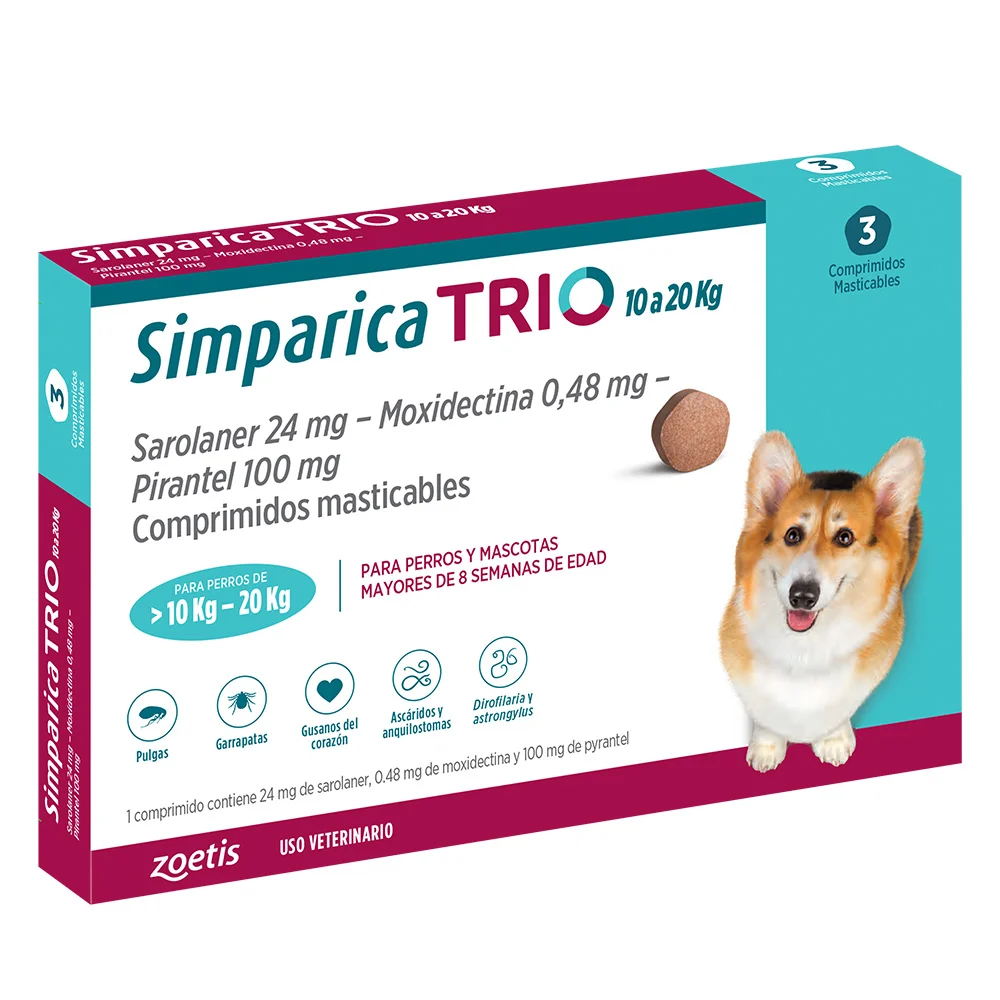 Simparica Trio De 10 A 20Kg 3 Comp.
