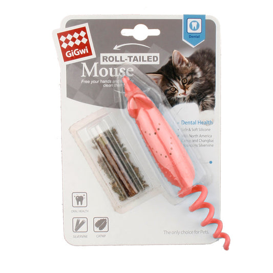 Gigwi Roll Tailed Mouse Juguete Para Gato Rosado
