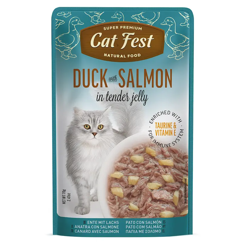 Cat Fest Pato Y Salmón Alimento Húmedo Para Gato 70gr