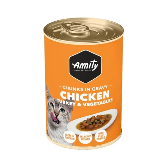 Amity Chunks Pollo, Pavo Y Vegetales Alimento Húmedo Para Gatos 415gr