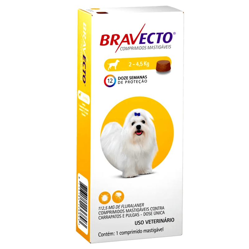 Antiparasitario Bravect  de 2 a 4.5KG Para Perros 1Comp.