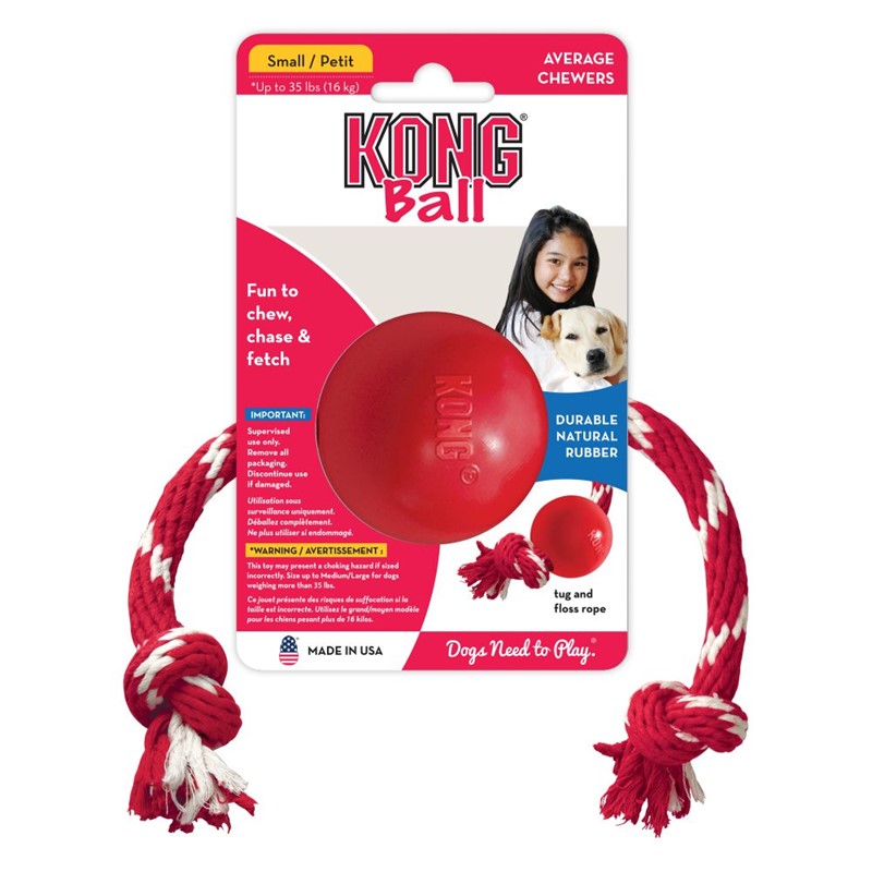 Kong Ball With Rope Small Pelota con Cuerda Para Perros