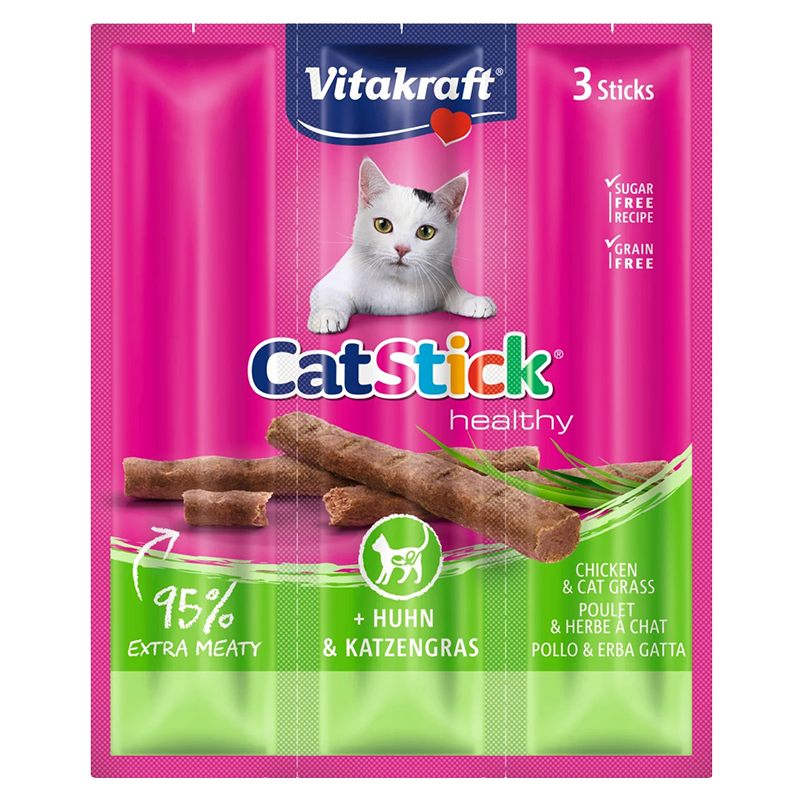 VITAKRAFT CATSTICK HEALTHY - SNACK EN PALITO SABOR POLLO Y HIERBA GATERA 18G