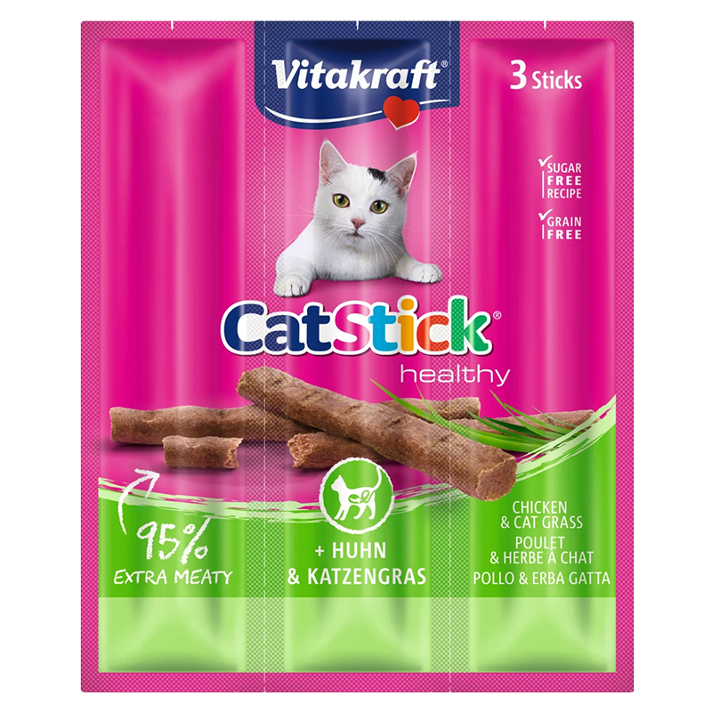 Vitakraft Catstick Healthy - Snack En Palito Sabor Pollo Y Hierba Gatera 18G