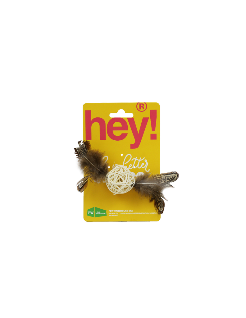 Hey! Bola De Ratán Natural Con Pluma Juguete Para Gatos