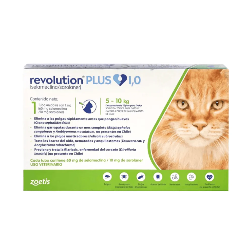 Revolution Plus 1,0 - Desparasitante Para Gatos De 5Kg A 10Kg