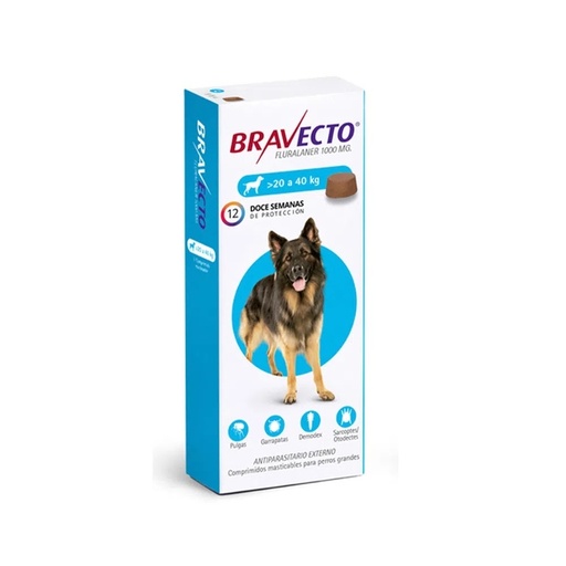 Antiparasitario Bravecto De 20 A 40Kg Para Perros 1Comp.