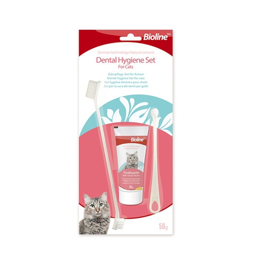 [168] Bioline Pasta Dental Care Set Para Gatos Sabor A Queso 50Gr