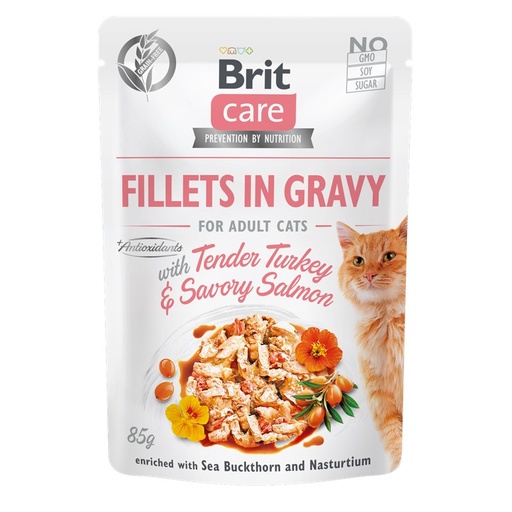 Brit Care Pouch - Filete En Salsa Con Sabor A  Pavo Y Salmon Para Gatos Adultos 85G