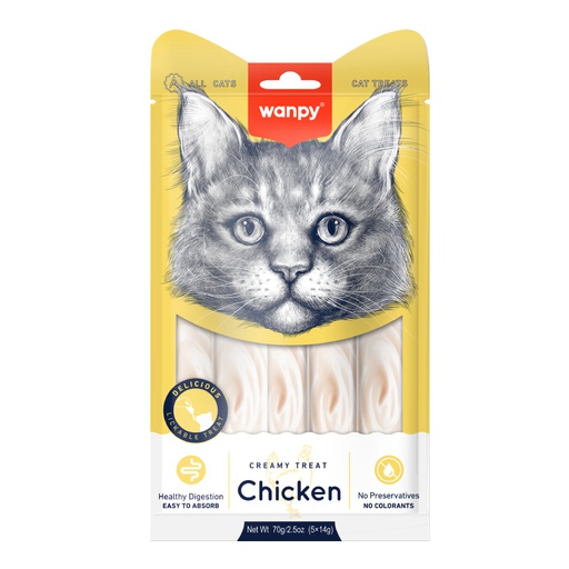 Wanpy Creamy Treat Chicken Cat - Pollo Snack Gato 5 Unidades