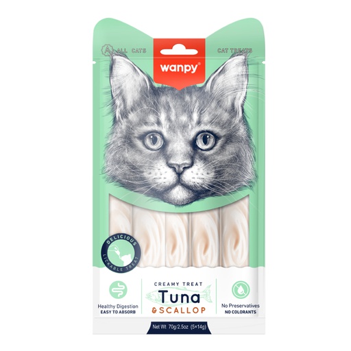 Wanpy Creamy Treat Tuna &amp; Scallop Cat - Atun Y Vieira Snack Gato 5 Unidades
