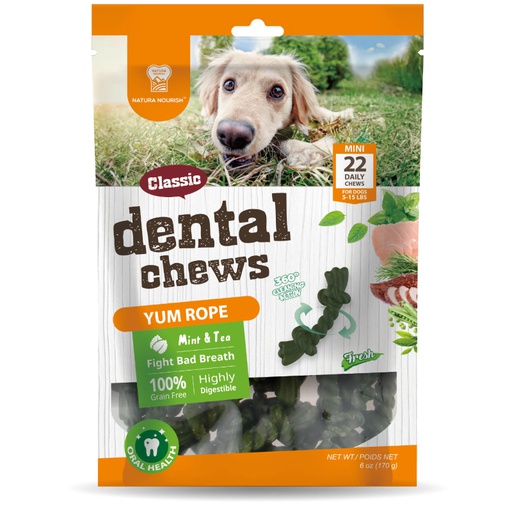 Natura Nourish Dental Chews Yum Rope Mint &amp; Tea - Snack Dental Dog 170G