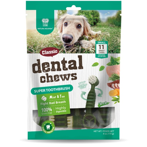 Natura Nourish Dental Chews Super Toothbrush Mint &amp; Tea - Snack Dental Perro 170G