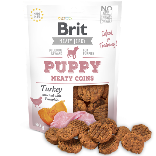 Brit Meaty Jerky Puppy Snack Coins Pavo 80G