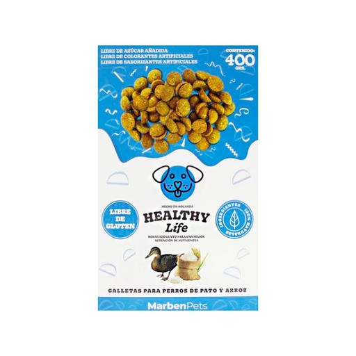 Healthy Life Galletas Libre de Glutén Pato y Arroz Snack Dog 400grs