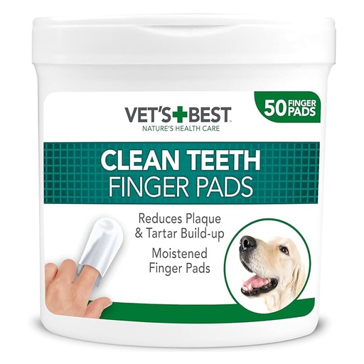 Vets Best Clean Teeth Finger Pads - Toallitas Limpieza de Dientes 50Unidades