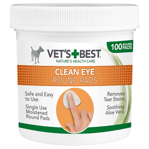 [1829] Vets Best Clean Eye Round Pads Toallitas Limpieza de Ojos 100Unidades