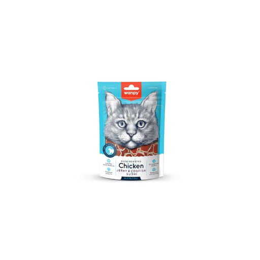 [1852] Wanpy Jerky Chicken &amp; Codfish Sushi Snack Cat - Pollo Y Bacalao 80G